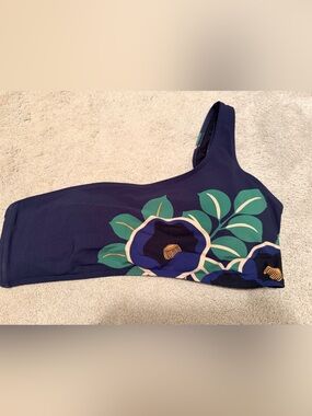 Tory Burch Avalon Navy Floral Swim Top One Shoulder L
